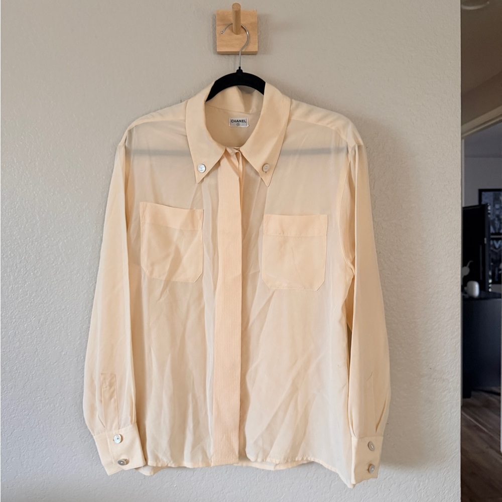 CHANEL Beige Silk Vintage Blouse 42 XL